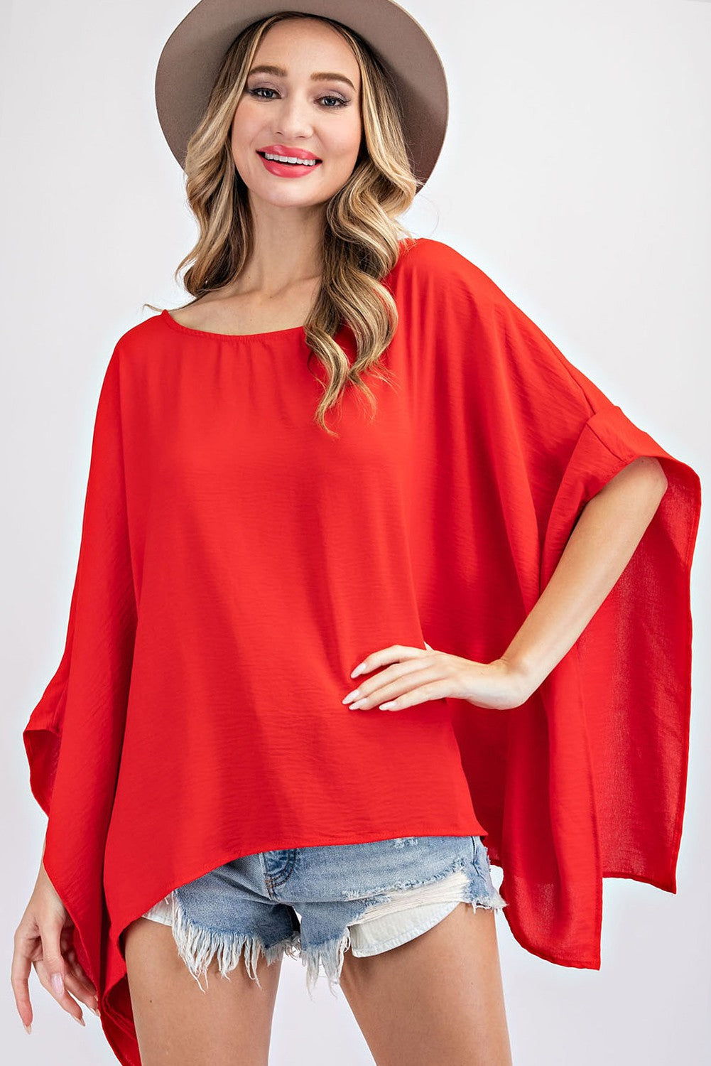 Drapey Short Sleeve Crepe Poncho Blouse Top - eesome - RARA Boutique