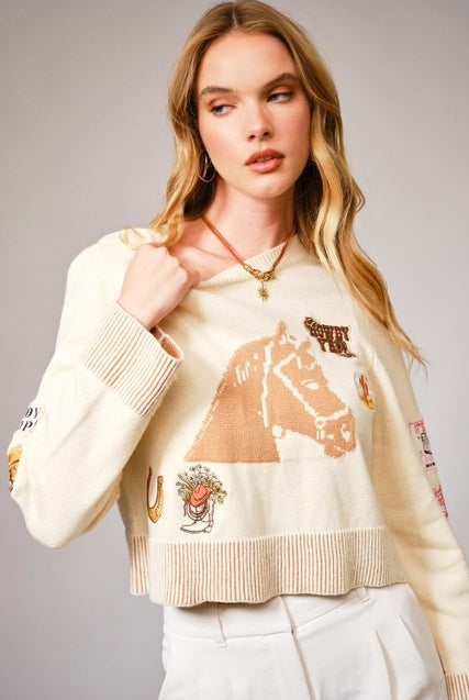 Horse shimmer sweater nice one -Blue B - RARA Boutique