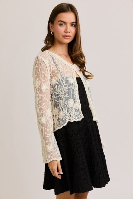 Long Sleeve Button Down Floral Crochet Lace Top - Le Lis - RARA Boutique