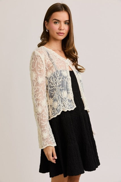 Long Sleeve Button Down Floral Crochet Lace Top - Le Lis - RARA Boutique
