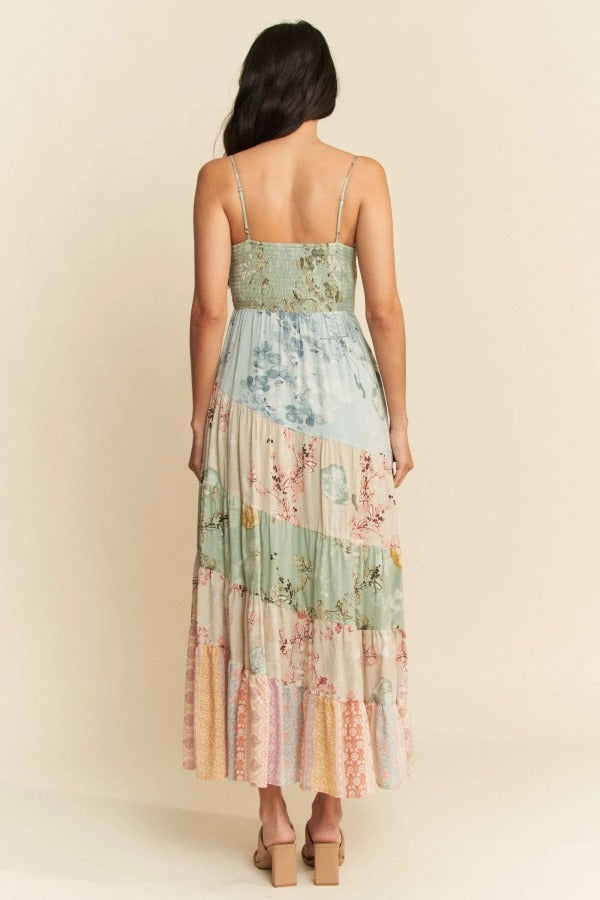 Boho Floral Patchwork Tiered Maxi Dress - Davi & Dani - RARA Boutique