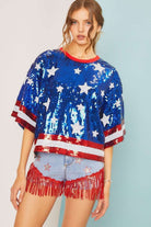4th of July Star Print Sequin Crop Top - RARA Boutique