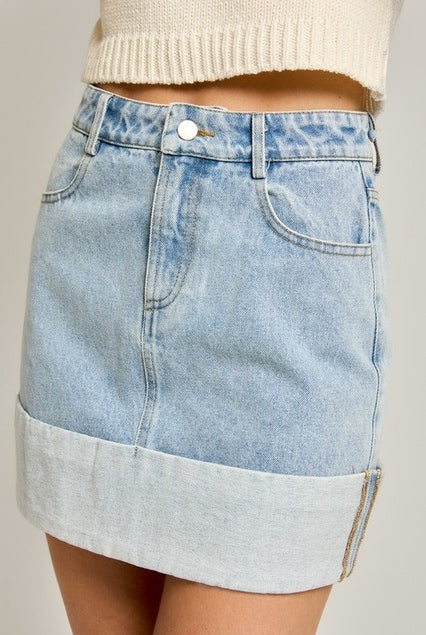 High Waisted Cuffed Hem Denim Mini Skirt - Le Lis - RARA Boutique