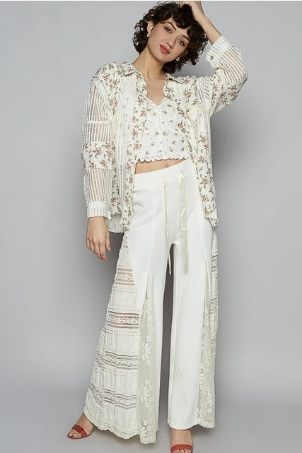 Floral Gauze Patch Crochet Button Down Shirt - POL - RARA Boutique