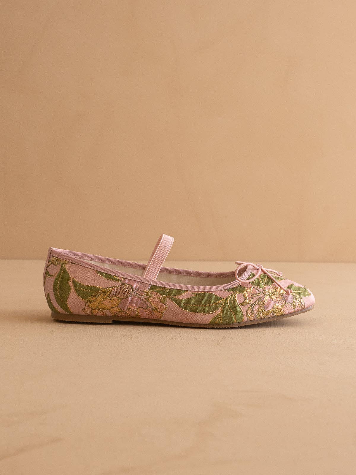 RARA Boutique Rose Garden floral Jacquard Mary Jane flats with bow detail, stylish and comfortable for casual wear.