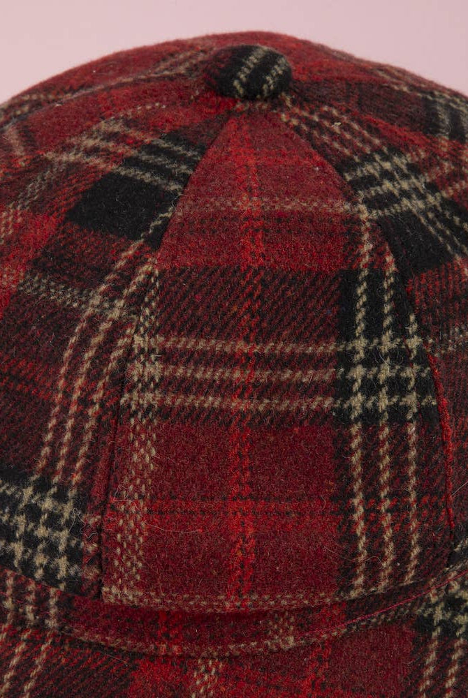Tartan plaid eight-panel newsboy cap by Collections by Fame Accessories, close-up view showing the classic pattern and structured style.