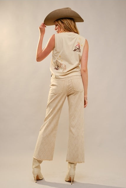 Embroidered Western Cowgirl Tank Top - Blue B - RARA Boutique