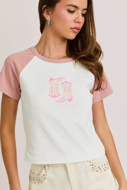 Western Boots Graphic Raglan Baby Tee - Le Lis - RARA Boutique