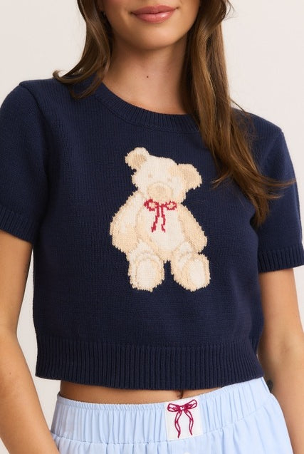 Short Sleeve Crew Neck Teddy Bear Sweater Crop Top - Le Lis - RARA Boutique