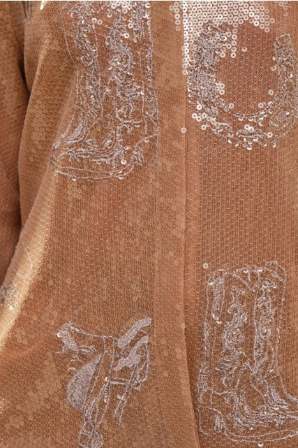 Blue Western embroidered sequin button-down shirt from RARA Boutique with intricate detailing and stylish design.