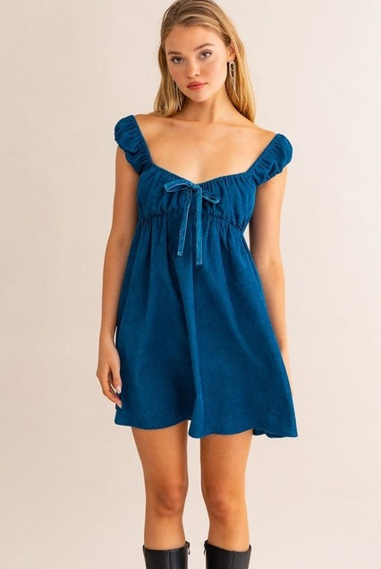 Corduroy Sweetheart Mini Babydoll Dress with Cap Sleeves - Le Lis - RARA Boutique
