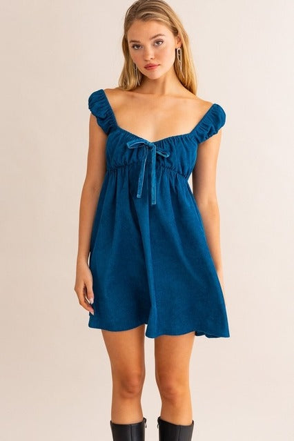 Corduroy Sweetheart Mini Babydoll Dress with Cap Sleeves - Le Lis - RARA Boutique