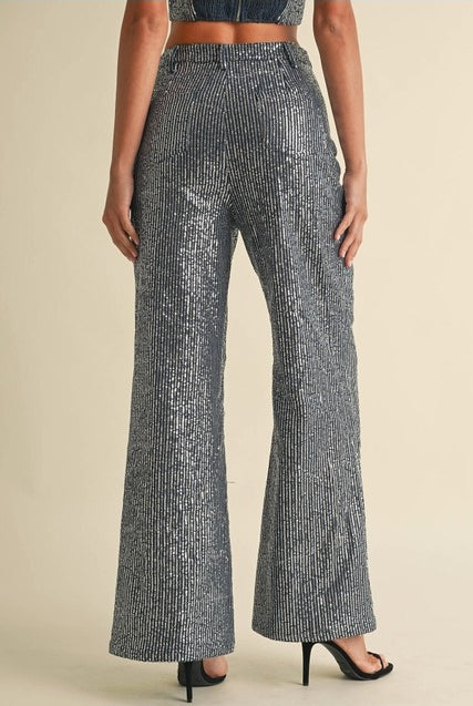 Striped Sequin Wide Leg Jeans - EB Luxe - RARA Boutique