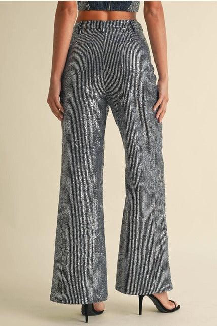 Striped Sequin Wide Leg Jeans - EB Luxe - RARA Boutique