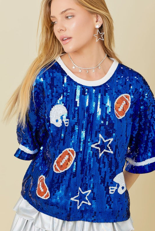 Football Game Day Sequin Top - RARA Boutique