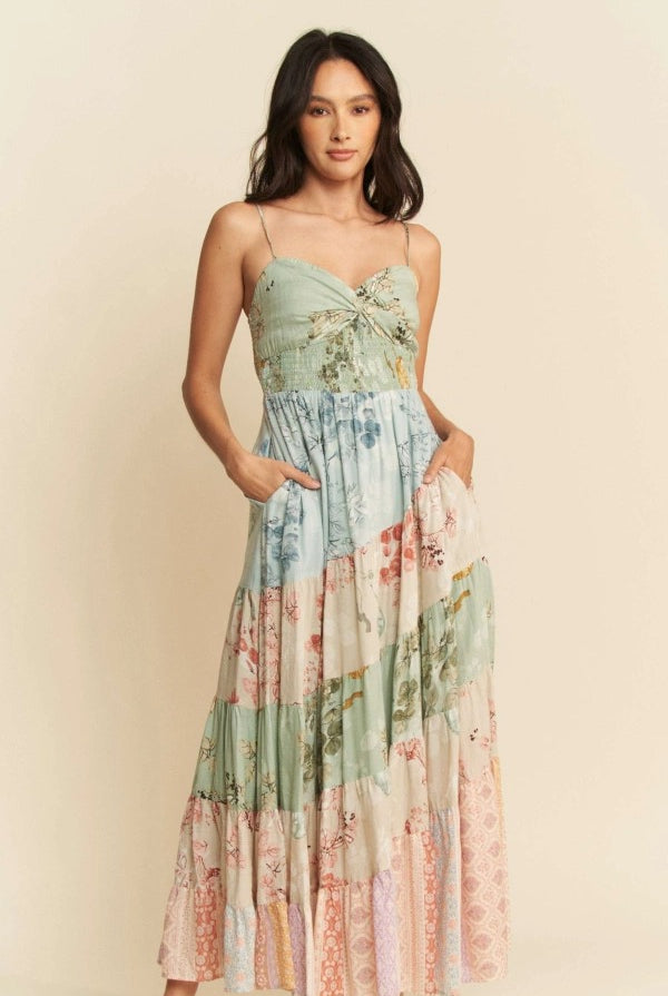 Boho Floral Patchwork Tiered Maxi Dress - Davi & Dani - RARA Boutique