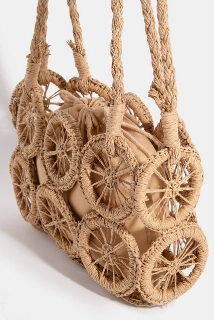 Braided Straw Wheel Handbag with Crossbody Strap - RARA Boutique