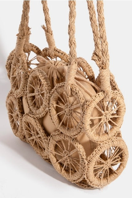 Braided Straw Wheel Handbag with Crossbody Strap - RARA Boutique
