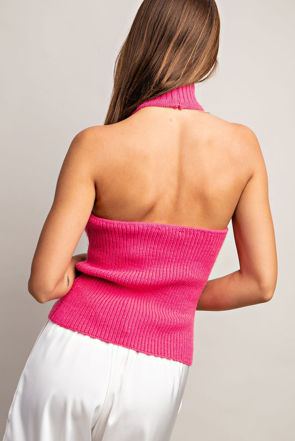 Sleeveless Turtle Neck Halter Sweater Top with Open Back - eesome - RARA Boutique