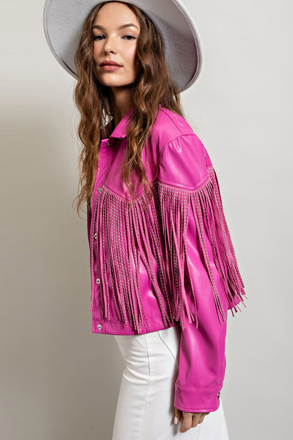 Studded Fringe Faux Leather Moto Jacket - eesome - RARA Boutique