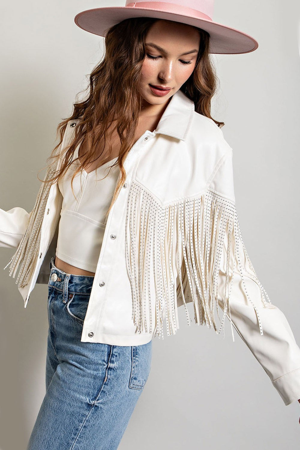 Studded Fringe Faux Leather Moto Jacket - eesome - RARA Boutique