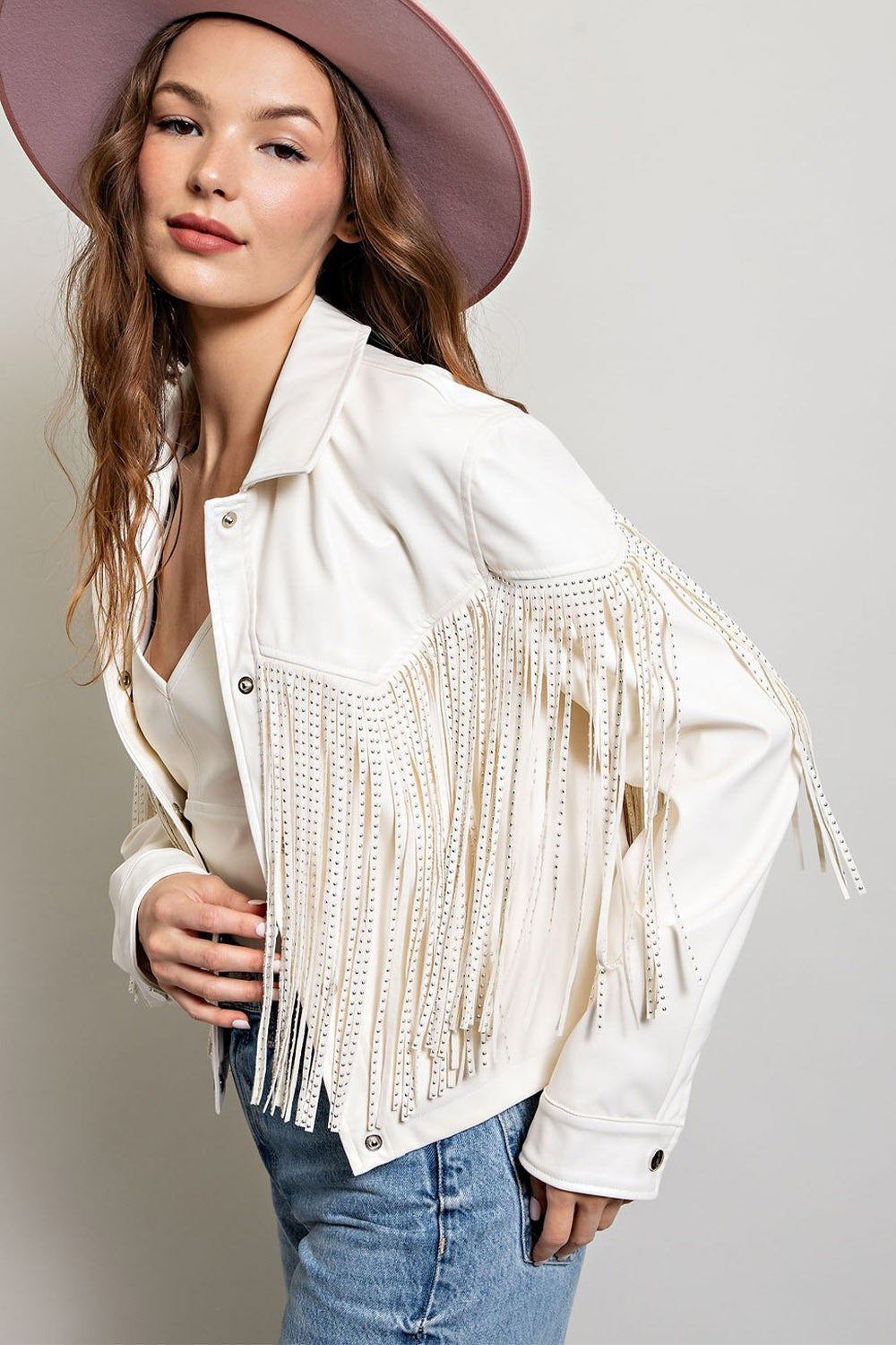 Studded Fringe Faux Leather Moto Jacket - eesome - RARA Boutique