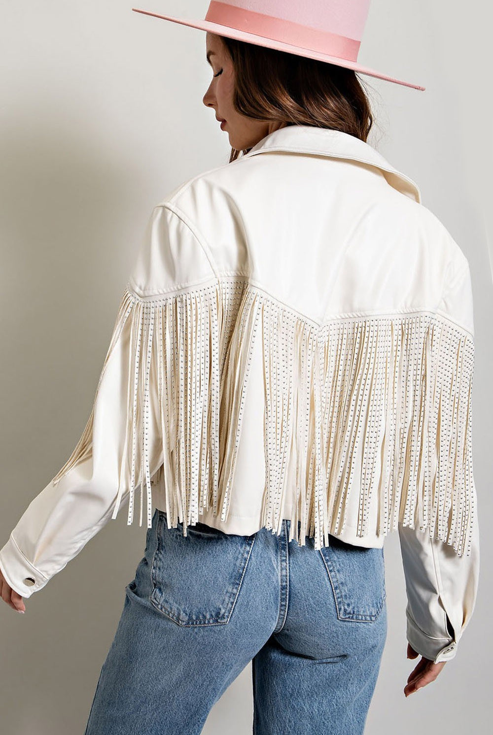 Studded Fringe Faux Leather Moto Jacket - eesome - RARA Boutique