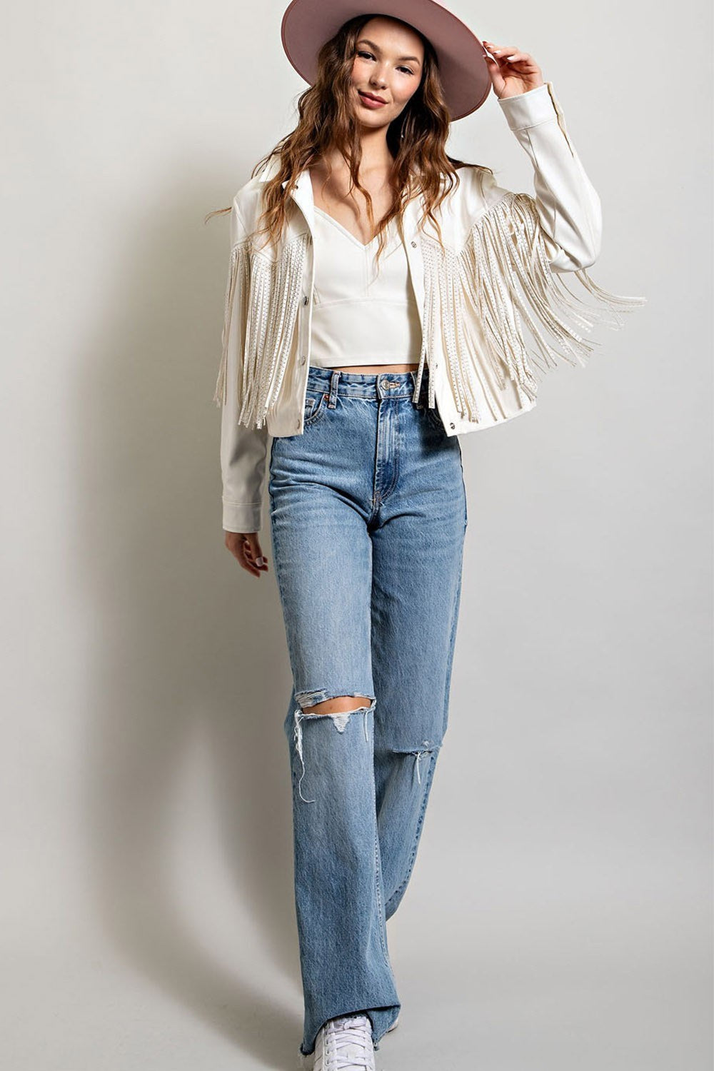 Studded Fringe Faux Leather Moto Jacket - eesome - RARA Boutique