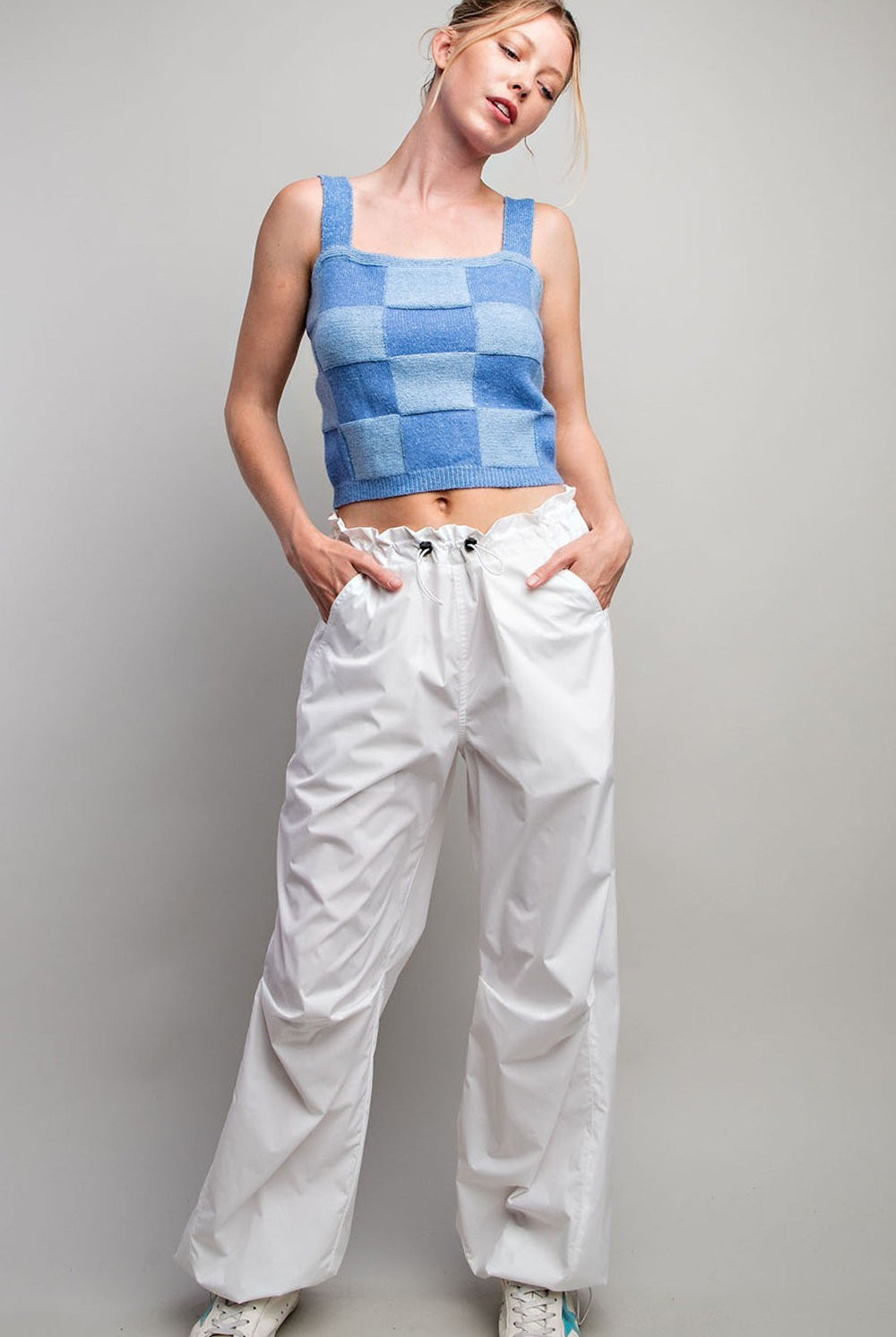 Checker Print Sleeveless Sweater Knit Crop Top - eesome - RARA Boutique