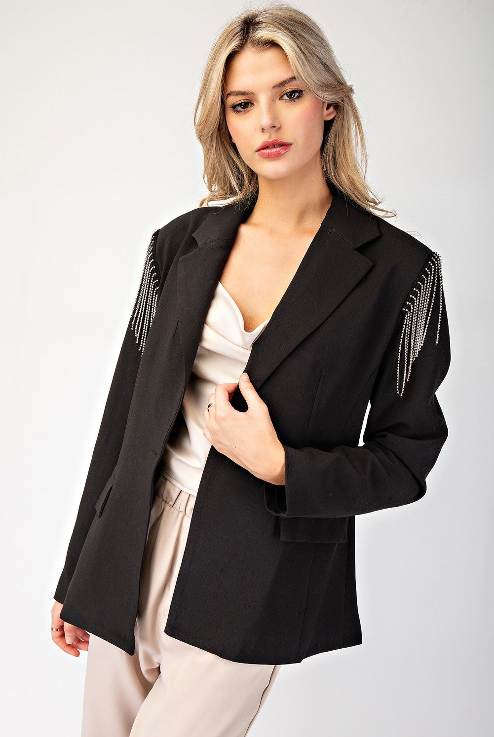 Rhinestone Fringe Blazer Jacket - eesome - RARA Boutique