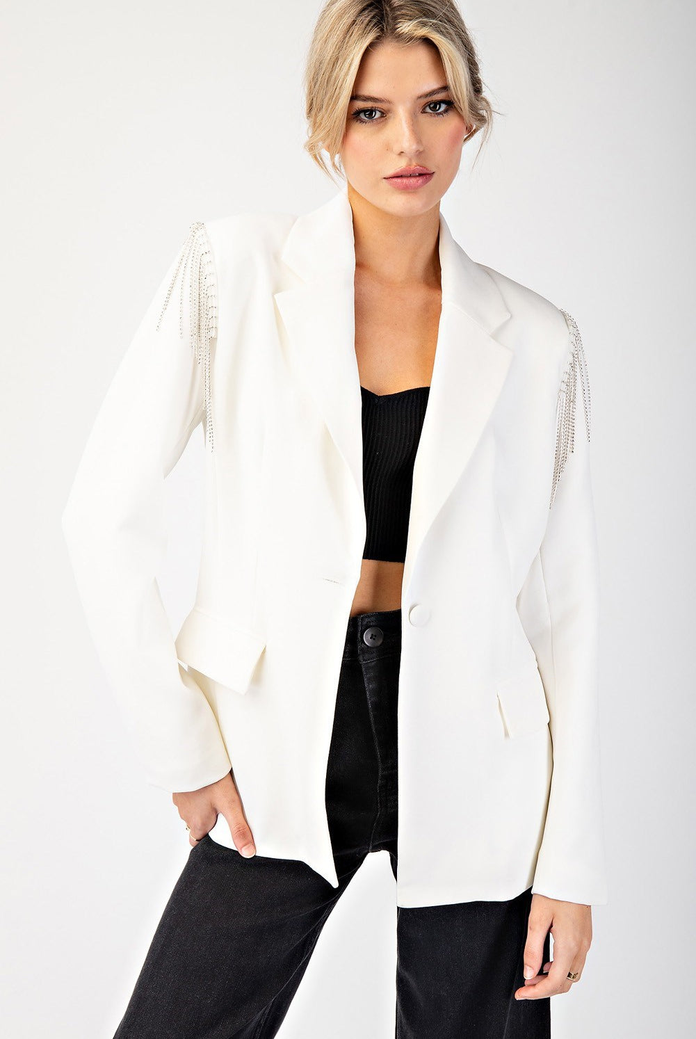 Rhinestone Fringe Blazer Jacket - eesome - RARA Boutique