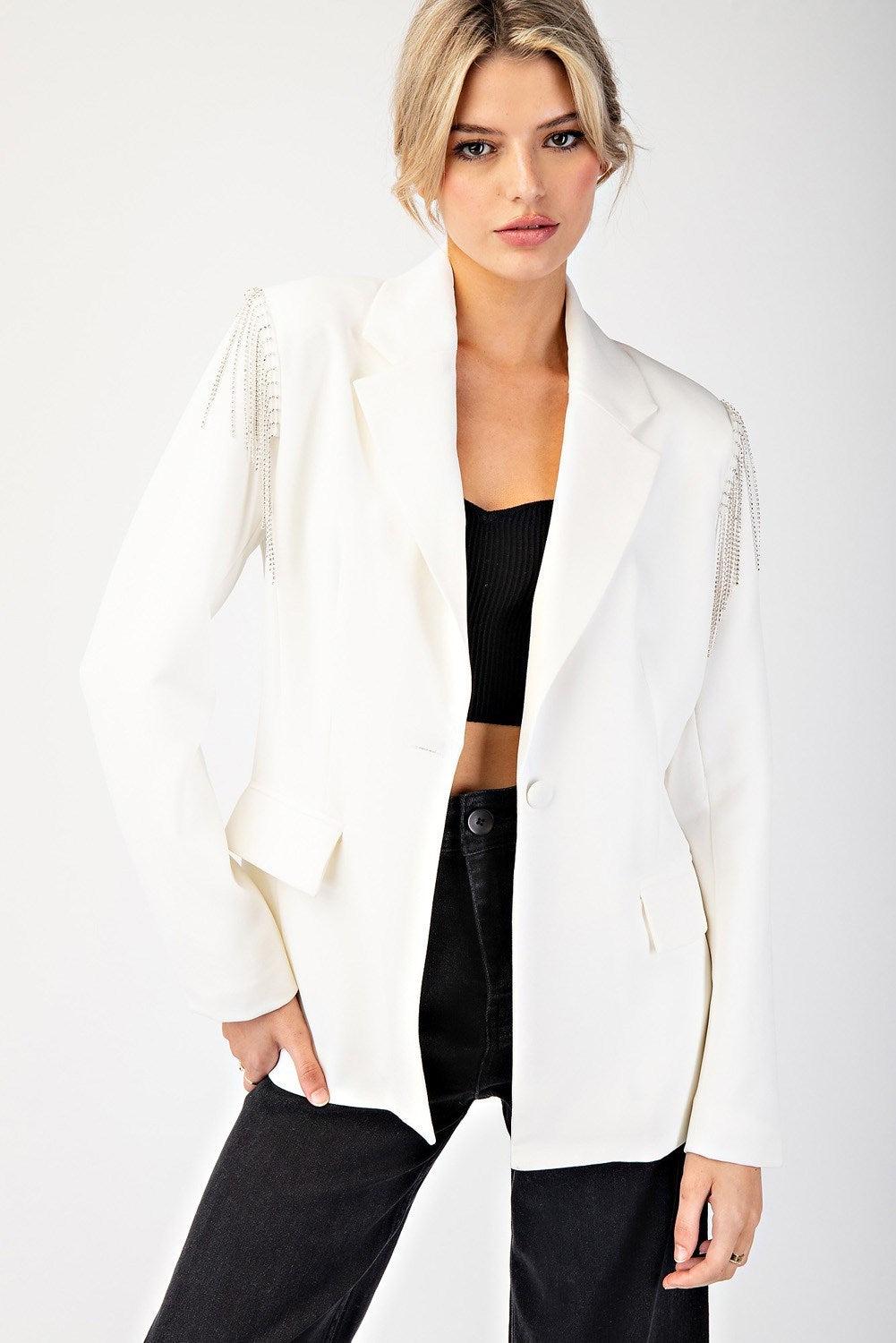 Rhinestone Fringe Blazer Jacket - eesome - RARA Boutique