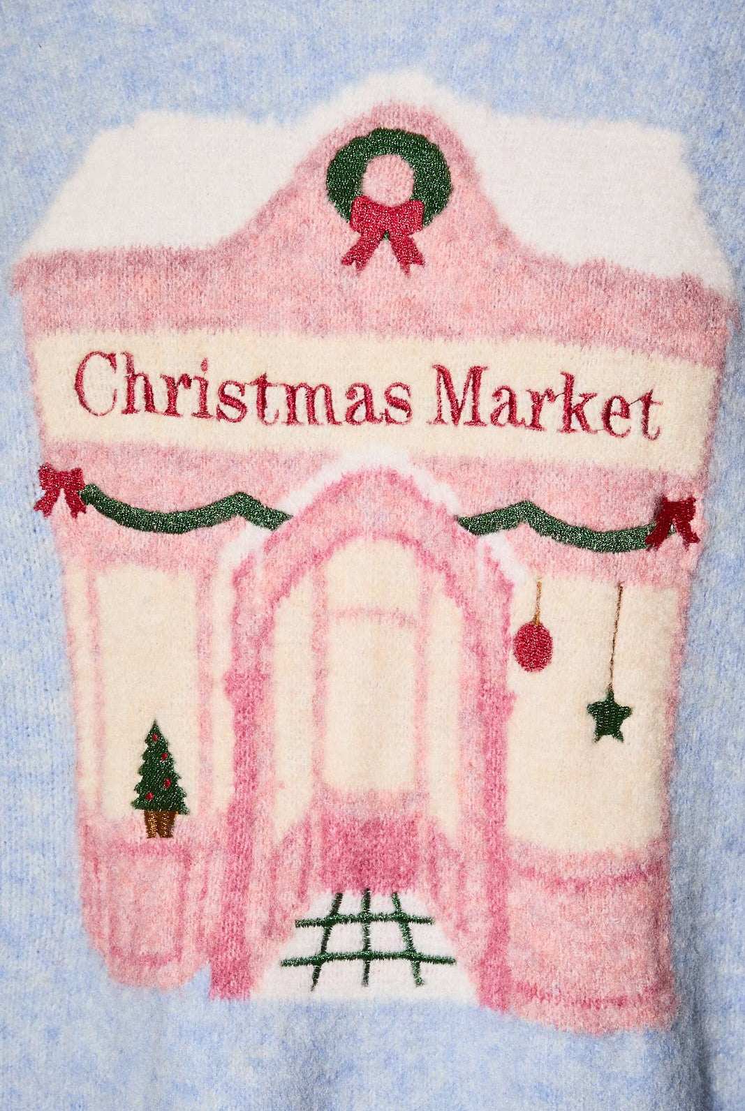 LE LIS Christmas Shop graphic long sleeve crew neck sweater featuring festive holiday design and comfortable knit fabric.