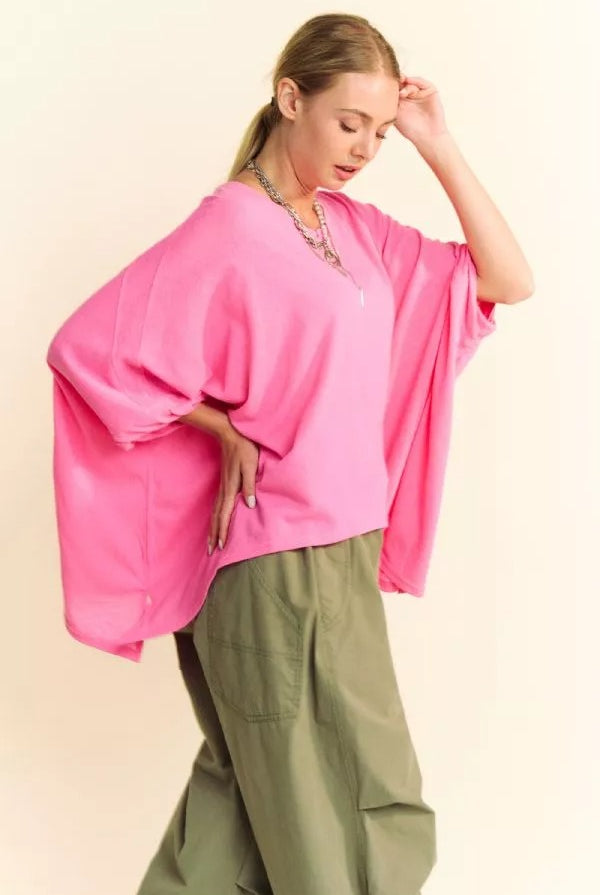Oversized Drop Shoulder Batwing Sleeve T-Shirt - Davi and Dani - RARA Boutique