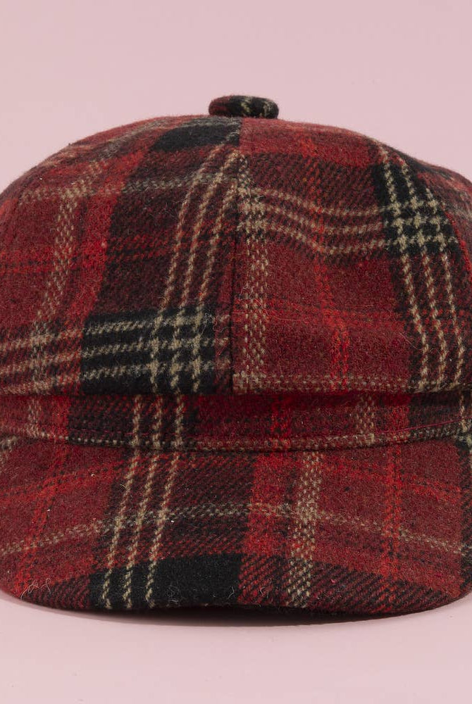 Tartan plaid eight-panel newsboy cap by Collections by Fame Accessories, showing the classic design and detailed fabric pattern.