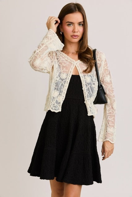 Long Sleeve Button Down Floral Crochet Lace Top - Le Lis - RARA Boutique