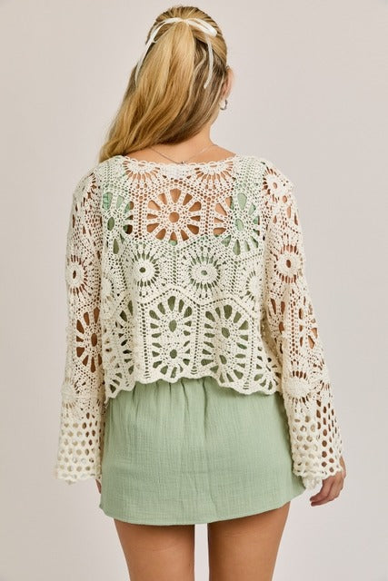 Long Sleeve Crochet Front Tie Open Top - Le Lis - RARA Boutique