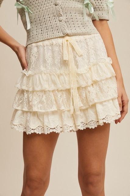 Lace Tiered Ruffle Mini Skort - Listicle - RARA Boutique