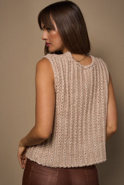 Round Neck Front Tie Chunky Sweater Vest - Le Lis - RARA Boutique