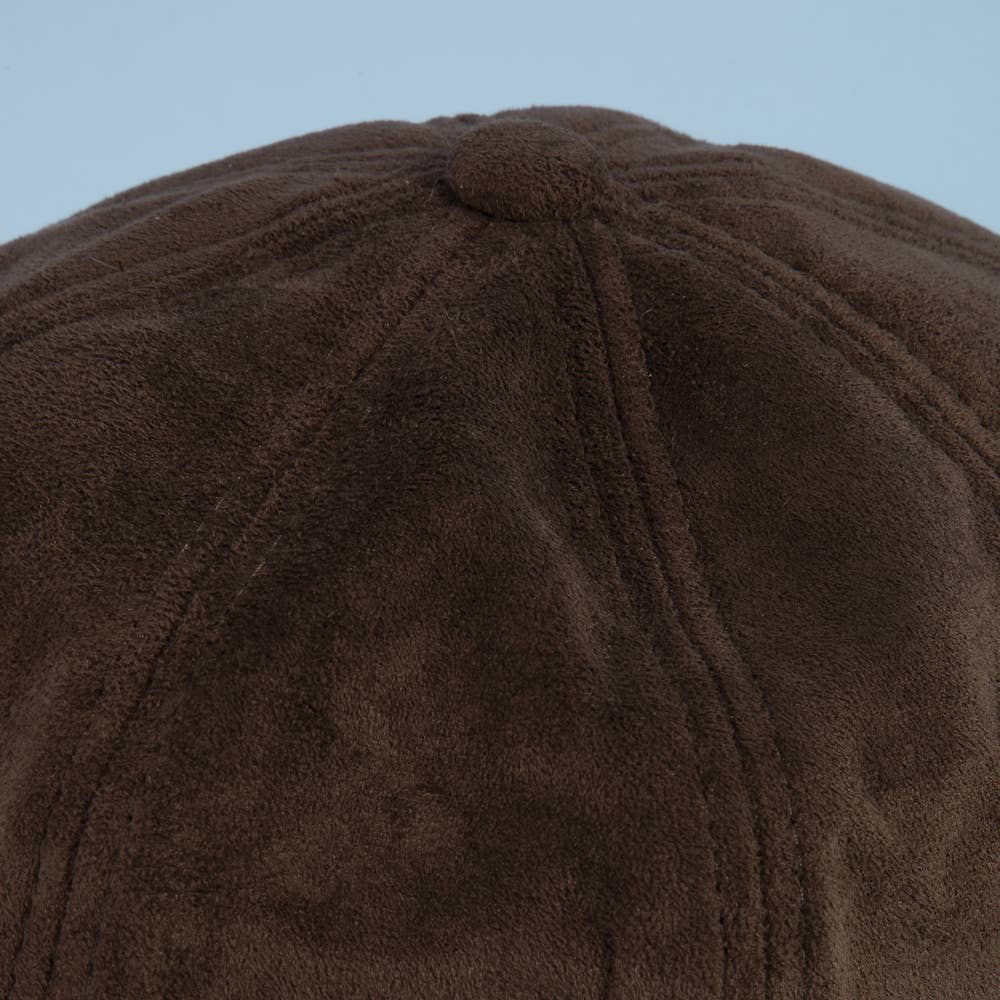 Vegan suede newsboy cabbie hat with plush trim from Collections by Fame Accessories, featuring a classic rounded crown and brim.