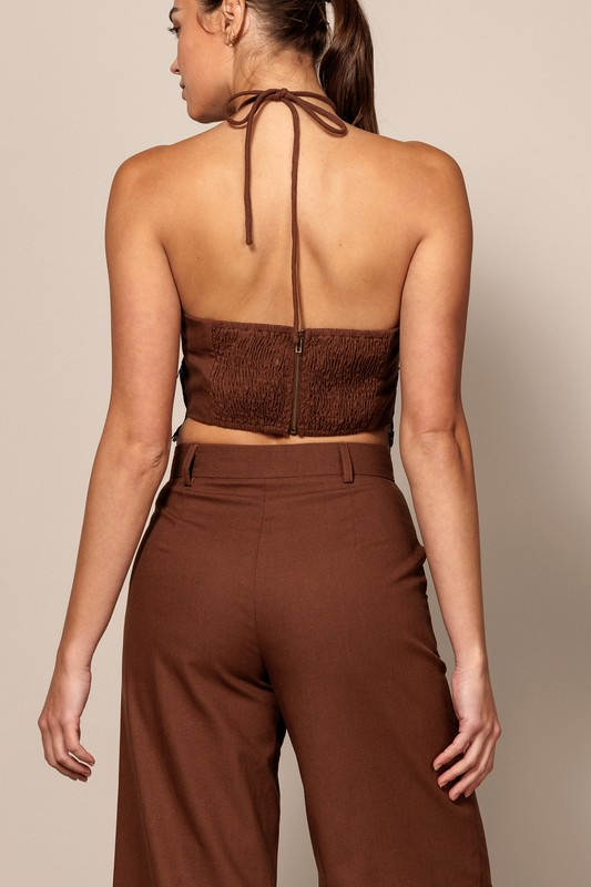 Floral Lace Trim Halter Neck Crop Top - EB Luxe - RARA Boutique