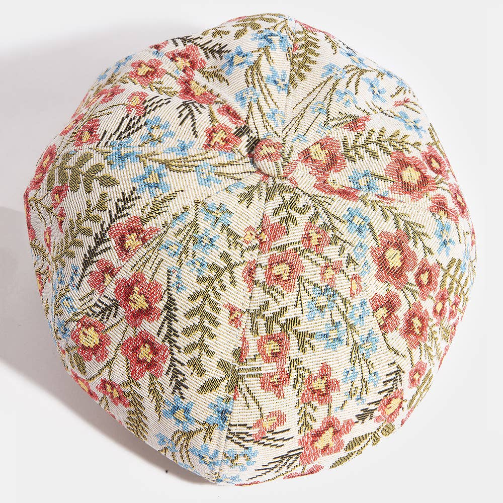 Floral tapestry newsboy cabbie hat by Collections by Fame Accessories with colorful floral pattern and classic newsboy style.