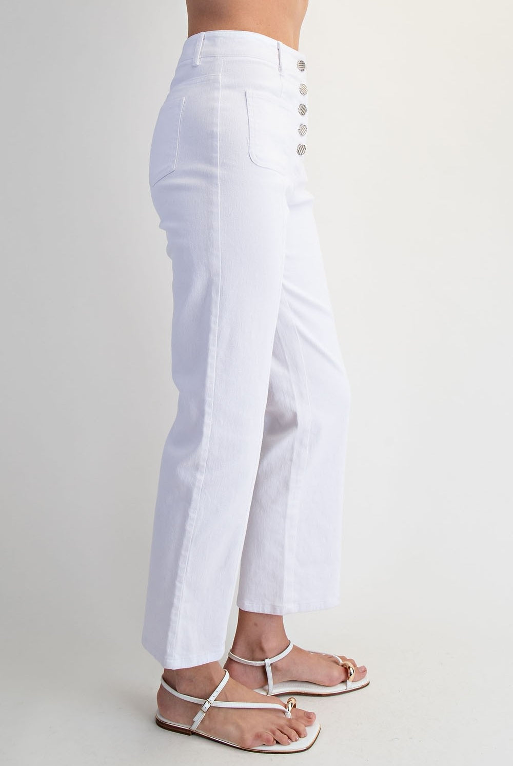 RARA Boutique Twill Patch Pocket Straight Leg Cropped Pants in neutral color, featuring patch pockets and a tailored fit.