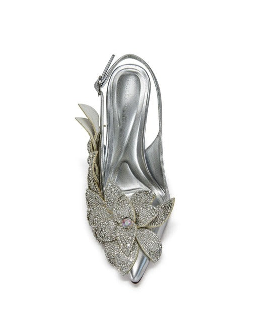 Crystal Flower Slingback Metallic Pump High Heels - Azalea Wang - RARA Boutique