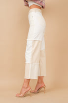High Waisted Color Block Distressed Frill Edges Twill Jeans - RARA Boutique