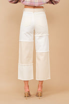 High Waisted Color Block Distressed Frill Edges Twill Jeans - RARA Boutique