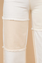High Waisted Color Block Distressed Frill Edges Twill Jeans - RARA Boutique