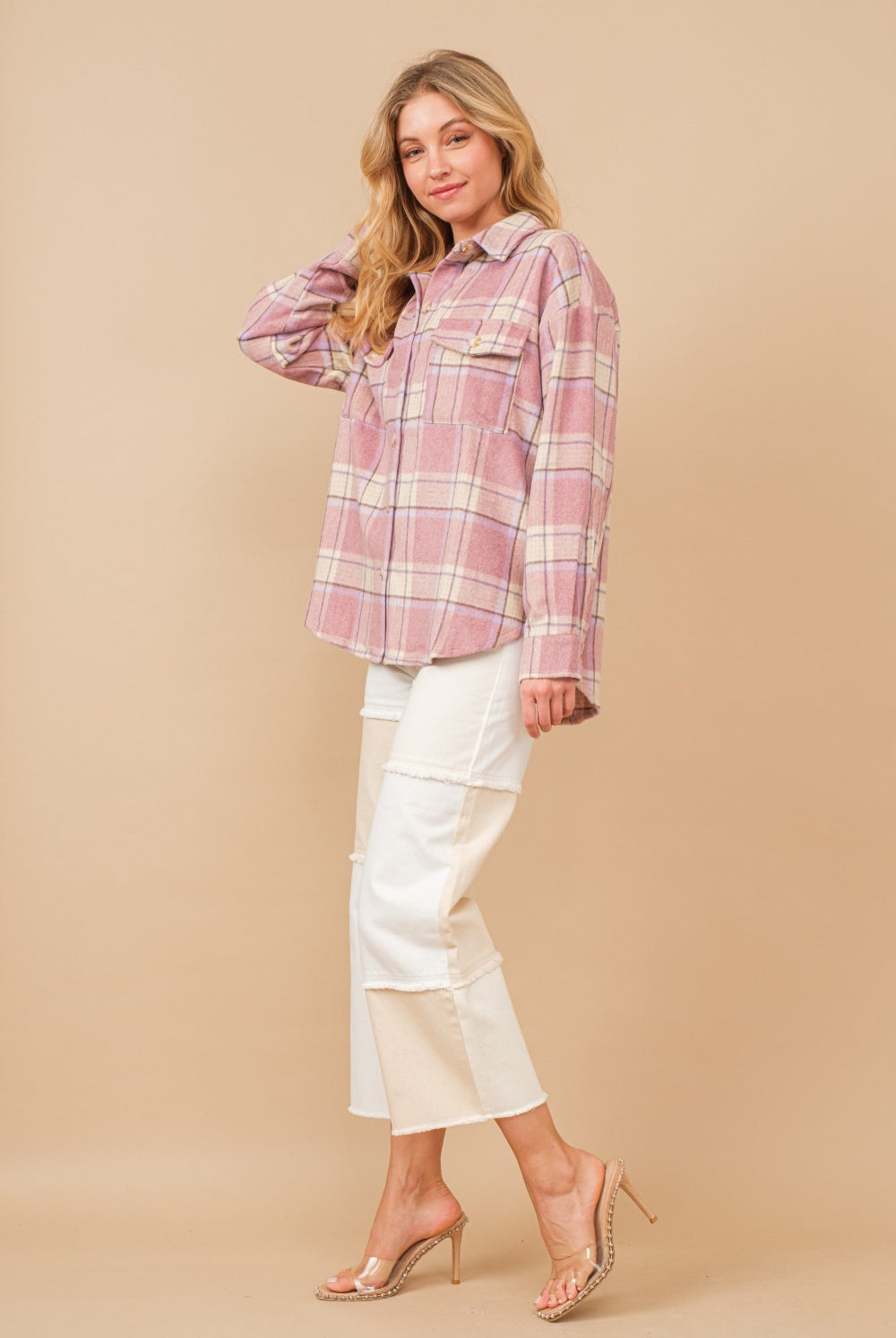 High Waisted Color Block Distressed Frill Edges Twill Jeans - RARA Boutique