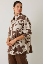 Oversized Cow Print Denim Long Sleeve Button Down Shirt - Sunday Edition - RARA Boutique