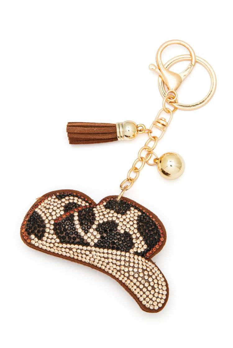 Leopard Printed Rhinestone Cowboy Hat Pillow Keychain - RARA Boutique